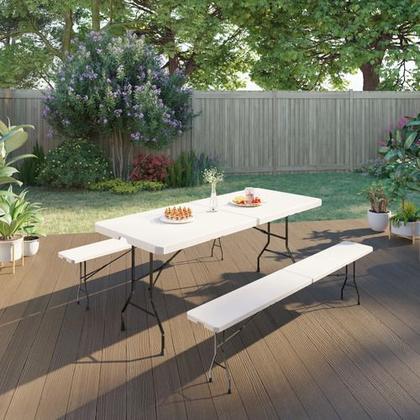 Imagem de Conjunto Mesa E 2 Bancos Dobráveis E Brancos 12 Lugares