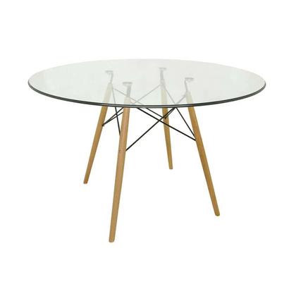 Imagem de Conjunto Mesa Eames Eiffel Redonda Vidro 90cm + 4 Cadeiras Eames DSW Botonê - Vermelha