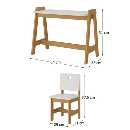 Imagem de Conjunto Mesa Escrivaninha + 1 Cadeira Infantil Sofia Madeira de Pinus / Mdf