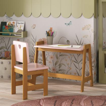 Conjunto Mesa Escrivaninha + 1 Cadeira Infantil Sofia Madeira de Pinus / Mdf - Empório Paraíso Imagem de Conjunto Mesa Escrivaninha + 1 Cadeira Infantil Sofia Madeira de Pinus / Mdf