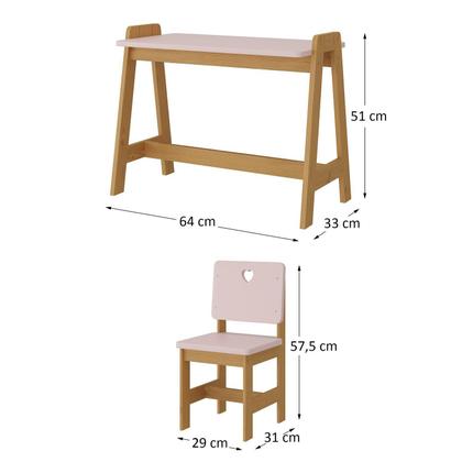Imagem de Conjunto Mesa Escrivaninha + 1 Cadeira Infantil Sofia Madeira Maciça / Mdf