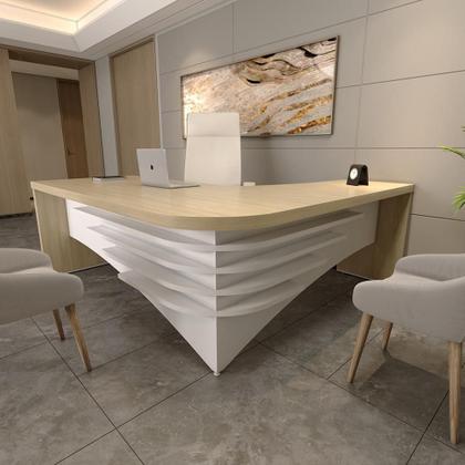 Imagem de Conjunto Mesa Executiva e Balcão Watford Carvalho Branco