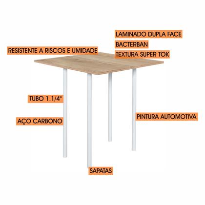 Imagem de Conjunto Mesa Expert Dobravel 4 Banquetas Tampo bp Carvalho 0,72m x 0,72m Tubo Branco - Ciplafe Cn