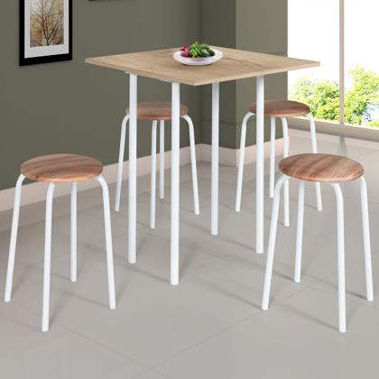 Imagem de Conjunto Mesa Expert Dobravel 4 Banquetas Tampo bp Carvalho 0,72m x 0,72m Tubo Branco - Ciplafe Cn
