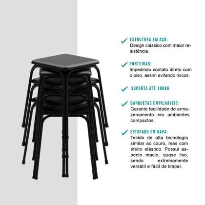 Imagem de Conjunto Mesa Extensível com 4 Banquetas Preto Carraro