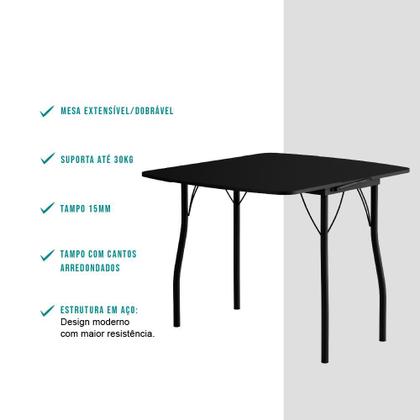 Imagem de Conjunto Mesa Extensível com 4 Banquetas Preto Carraro