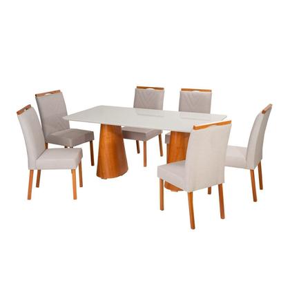 Conjunto Mesa Fortaleza com 6 Cadeiras em Madeira, Estofada e Bordada Liz Authentic Espresso Móveis Imagem de Conjunto Mesa Fortaleza com 6 Cadeiras em Madeira, Estofada e Bordada Liz Authentic Espresso Móveis