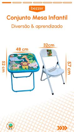 Imagem de Conjunto Mesa Infantil Dobrável C/ 4 Cadeira Aço Até 40kg Ideal P/ Crianças Cor Divertida Estampa Lúdica Não Risca Chão