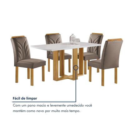 Imagem de Conjunto Mesa Isadora 120cmx90cm com 4 Cadeiras Carolina Tampo Smart Plus com Vidro