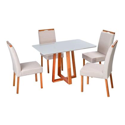 Imagem de Conjunto Mesa Itália com 4 Cadeiras Madeira Maciça e Estofada Bella Espresso Móveis Marrom/Champagnh