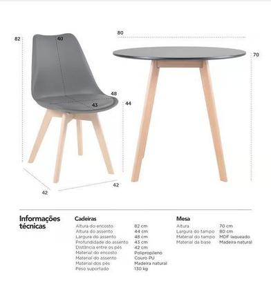 Imagem de Conjunto Mesa Jantar Leda 80Cm Preta + 2 Cadeiras Leda - Pre