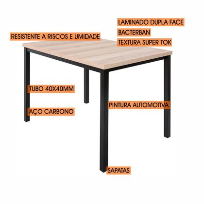 Imagem de Conjunto mesa jogo sala jantar ciplafe flex com 1 banco mega e 2 cadeiras jade tubo preto fosco tampo madeira bp carvalho montreal 1,10m x 0,72m