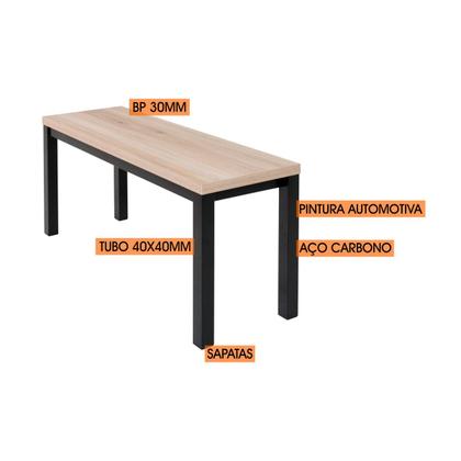 Imagem de Conjunto mesa jogo sala jantar ciplafe flex com 1 banco mega e 2 cadeiras jade tubo preto fosco tampo madeira bp carvalho montreal 1,10m x 0,72m