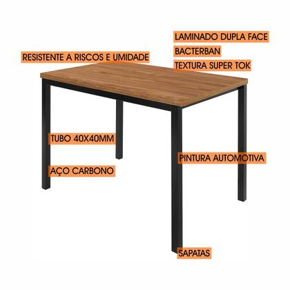Imagem de Conjunto mesa jogo sala jantar ciplafe jade flex 6 cadeiras tubo preto fosco tampo madeira bp carvalho montreal 1,36m x 0,80m assento estofado