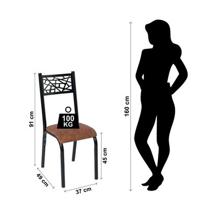 Imagem de Conjunto mesa jogo sala jantar ciplafe jade flex 6 cadeiras tubo preto fosco tampo madeira bp carvalho montreal 1,36m x 0,80m assento estofado