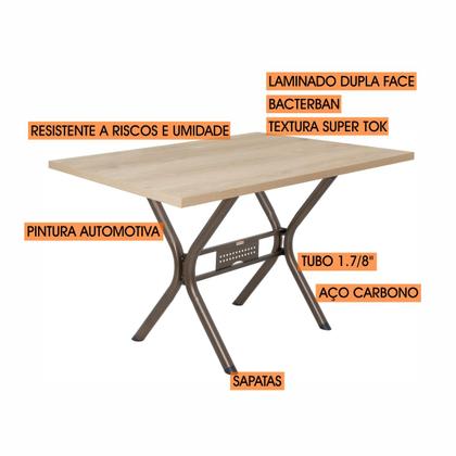 Imagem de Conjunto mesa jogo sala jantar ciplafe karina 6 cadeiras tubo branco tampo madeira bp carvalho montreal 1,36m assento estofado