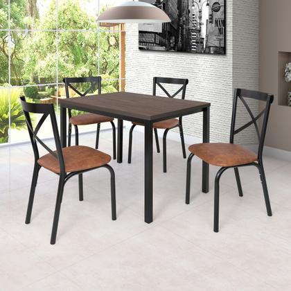 Imagem de Conjunto mesa jogo sala jantar ciplafe karina flex 4 cadeiras preto fosco tampo bp amendoa 1,10m assento linho bege