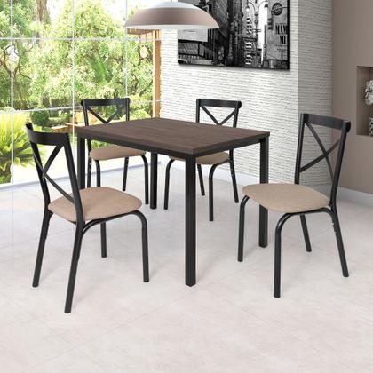 Imagem de Conjunto mesa jogo sala jantar ciplafe karina flex 4 cadeiras preto fosco tampo bp amendoa 1,10m assento linho bege