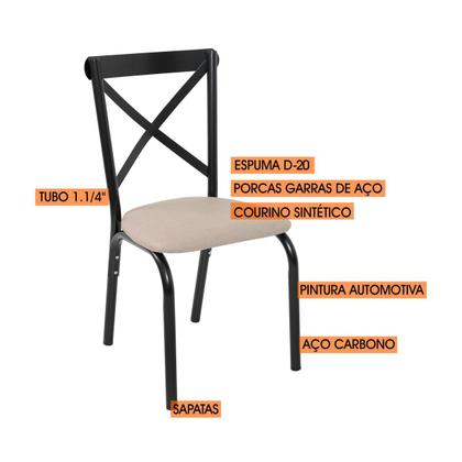 Imagem de Conjunto mesa jogo sala jantar ciplafe karina flex 4 cadeiras preto fosco tampo bp amendoa 1,10m assento linho bege