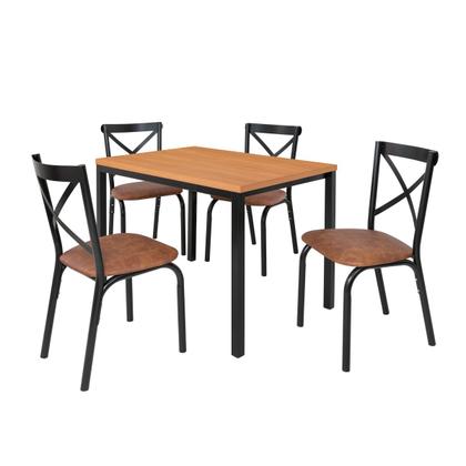 Imagem de Conjunto mesa jogo sala jantar ciplafe karina flex 4 cadeiras preto fosco tampo bp freijo 1,10m assento estofado