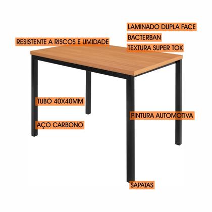 Imagem de Conjunto mesa jogo sala jantar ciplafe karina flex 4 cadeiras preto fosco tampo bp freijo 1,10m assento estofado