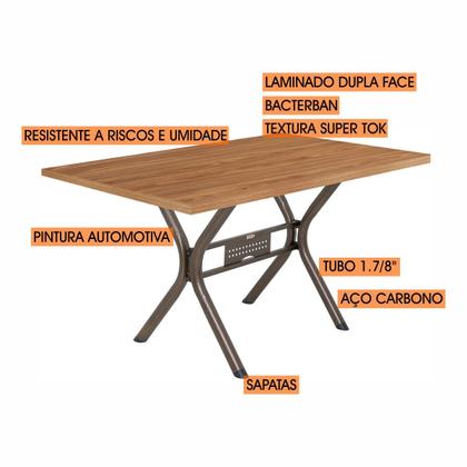 Imagem de Conjunto Mesa Jogo Sala Jantar Ciplafe Karina x 6 Cadeiras Tubo Branco Tampo Madeira bp Amendoa 1,36m Assento Estofado