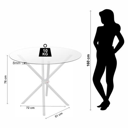 Imagem de Conjunto mesa jogo sala jantar ciplafe luna slim tampo vidro incolor 0,90m redondo com 4 cadeiras tubo branco assento estofado