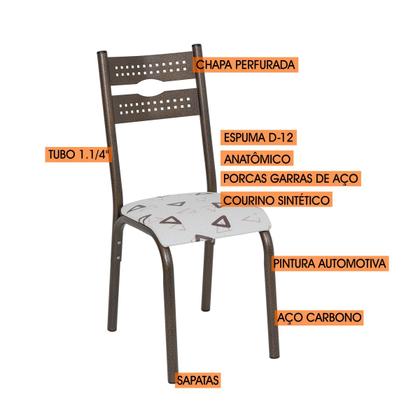 Imagem de Conjunto mesa jogo sala jantar ciplafe luna tampo madeira bp carvalho montreal 1,20m x 0,80m retangular com 4 cadeiras tubo bronze assento estofado