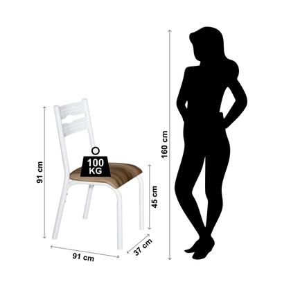 Imagem de Conjunto mesa jogo sala jantar ciplafe luna tampo madeira bp carvalho montreal 1,36m x 0,80m retangular com 6 cadeiras tubo branco assento estofado