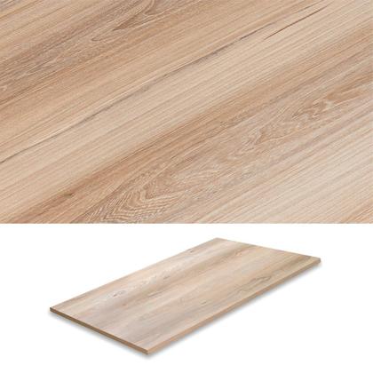 Imagem de Conjunto mesa jogo sala jantar ciplafe luna tampo madeira bp carvalho montreal 1,36m x 0,80m retangular com 6 cadeiras tubo branco assento estofado