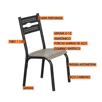 Imagem de Conjunto mesa jogo sala jantar ciplafe luna tampo madeira carvalho montreal 1,36m x 0,80m retangular 6 cadeiras tubo craqueado preto assento estofado
