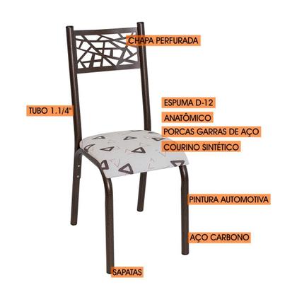 Imagem de Conjunto Mesa Jogo Sala Jantar Jade 6 Cadeiras Tubo Bronze Tampo Madeira bp Amendoa 1,36m x 0,80m Retangular Assento Estofado