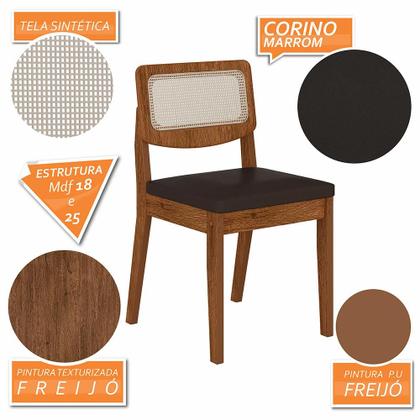 Imagem de Conjunto Mesa Lins 4 Cadeiras Sextavada Freijó/pto/material sintético Marrom - M.a