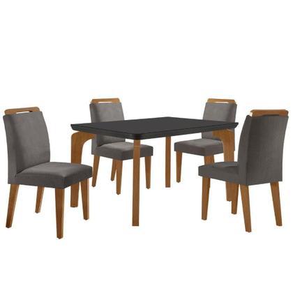 Imagem de Conjunto Mesa Liz 120cm Com Vidro 4 Cadeiras Athenas Mod... Vel.grafite Grafite Imbuia Serig. Grafit