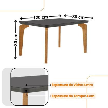 Imagem de Conjunto Mesa Liz 120cm Com Vidro 4 Cadeiras Athenas Mod... Vel.grafite Grafite Imbuia Serig. Grafit