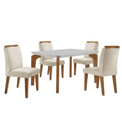 Imagem de Conjunto Mesa Liz 120cm Em Mdf 4 Cadeiras Athenas Moderna Vel.creme /off White/imbuia