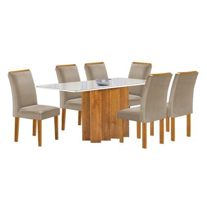 Imagem de Conjunto Mesa Lorena 160cm X 80cm com 6 Cadeiras Luisa Tampo Londres com Vidro