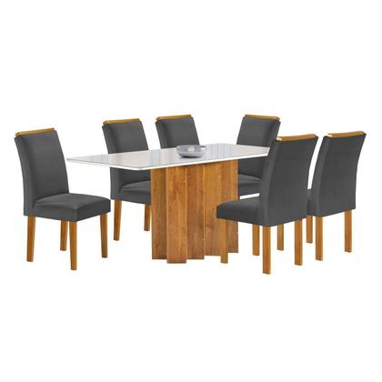 Imagem de Conjunto Mesa Lorena 160cm X 80cm com 6 Cadeiras Luisa Tampo Londres com Vidro