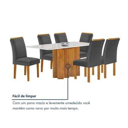 Imagem de Conjunto Mesa Lorena 160cm X 80cm com 6 Cadeiras Luisa Tampo Londres com Vidro
