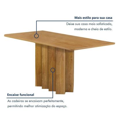 Imagem de Conjunto Mesa Lorena 160cm X 80cm com 6 Cadeiras Luisa Tampo Londres sem Vidro