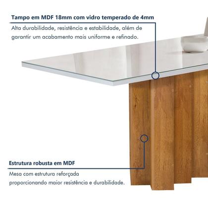 Imagem de Conjunto Mesa Lorena 160cmx80cm com 6 Cadeiras Carolina Tampo Dakota Plus com Vidro