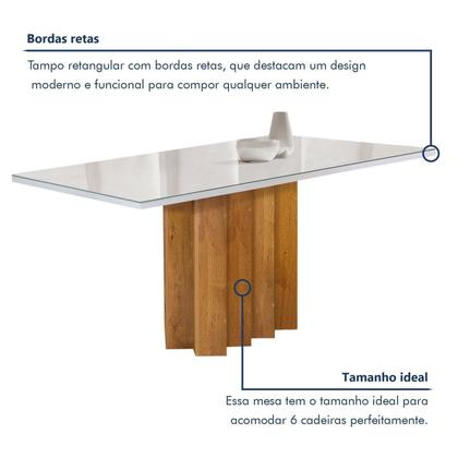Imagem de Conjunto Mesa Lorena 160cmx80cm com 6 Cadeiras Carolina Tampo Dakota Plus com Vidro