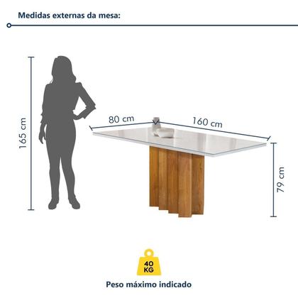 Imagem de Conjunto Mesa Lorena 160cmx80cm com 6 Cadeiras Carolina Tampo Dakota Plus com Vidro