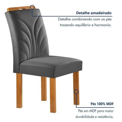 Imagem de Conjunto Mesa Lorena 160cmx80cm com 6 Cadeiras Carolina Tampo Dakota Plus com Vidro