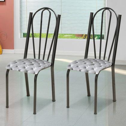 Imagem de Conjunto Mesa Luana com 6 Cadeiras Assento Capitone Artefamol Cromo preto/capitone