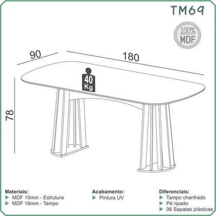 Imagem de Conjunto Mesa Oval 6 Cadeiras de Jantar Encosto Tela 100% MDF Off White Cesare Claro Dalla Costa