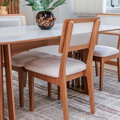 Imagem de Conjunto Mesa Oval 6 Cadeiras de Jantar Encosto Tela 100% MDF Off White Cesare Claro Dalla Costa
