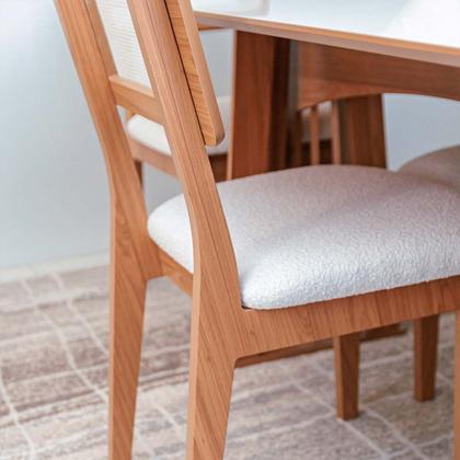 Imagem de Conjunto Mesa Oval 6 Cadeiras de Jantar Encosto Tela 100% MDF Off White Cesare Claro Dalla Costa