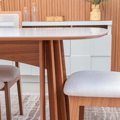 Imagem de Conjunto Mesa Oval 6 Cadeiras de Jantar Encosto Tela 100% MDF Off White Cesare Claro Dalla Costa