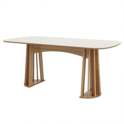 Imagem de Conjunto Mesa Oval 6 Cadeiras de Jantar Encosto Tela 100% MDF Off White Cesare Claro Dalla Costa